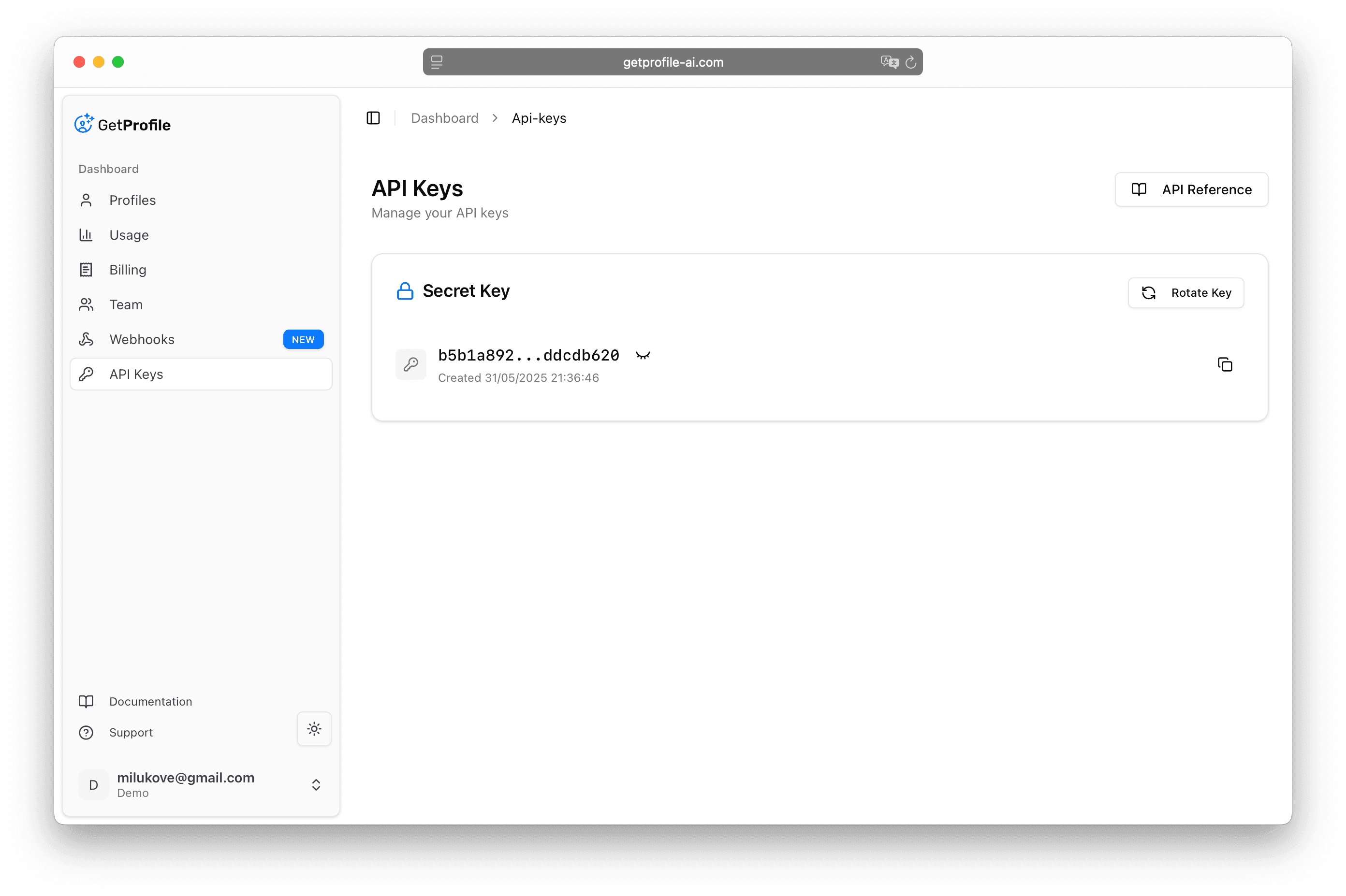 api keys dashboard light