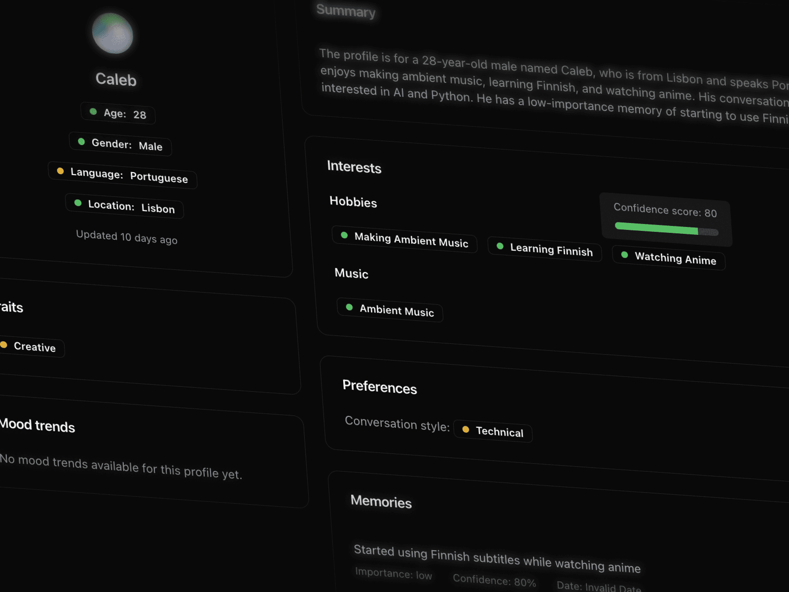 Profile Dashboard Screenshot